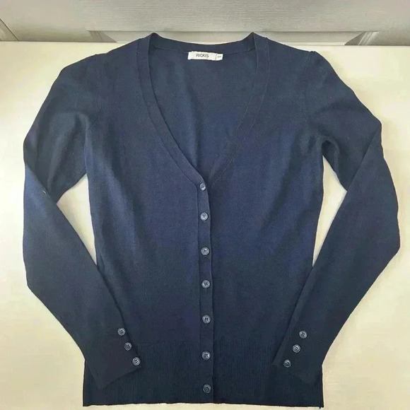 Ricki’s Cardigan V Neck Button Front Fitted Blue Size Small - Picture 13 of 16